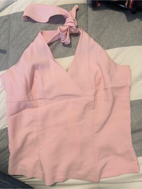 Pink Halter Crop Top - Classic V-Neck Style